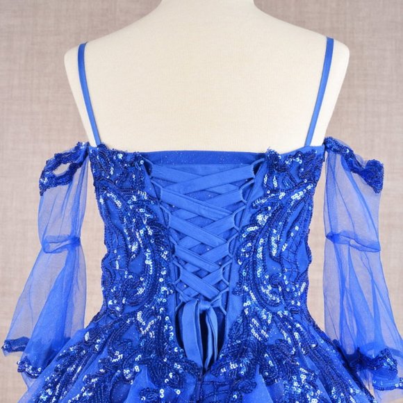 NEW LONG FORMAL MESH GOWN FOR KIDS EMBROIDERED WITH SEQUINS WITH CORSET GL GK104 - Picture 8 of 11